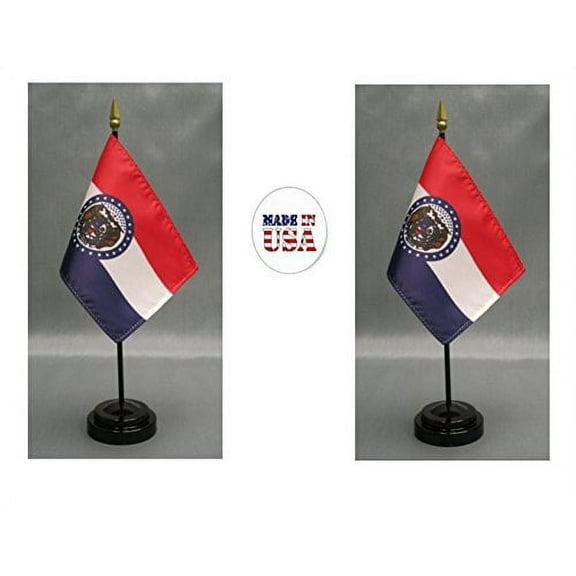 Made in the USA. 2 Missouri 4"x6" Miniature Desk & Table Flags Includes 2 Flag Stands & 2 Missouri State Small Mini Stick Flags