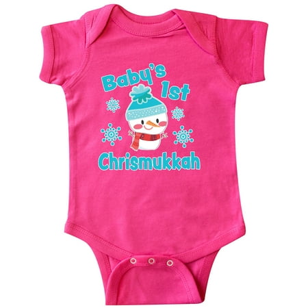 

Inktastic Baby s 1st Chrismukkah with Cute Snowman and Snowflakes Gift Baby Boy or Baby Girl Bodysuit