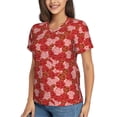 thumbnail image 2 of Xecao Rose Flowers for Women's V-Neck T-Shirts-Elegant Half-Sleeve Tops Perfect for Summer-Small, 2 of 5