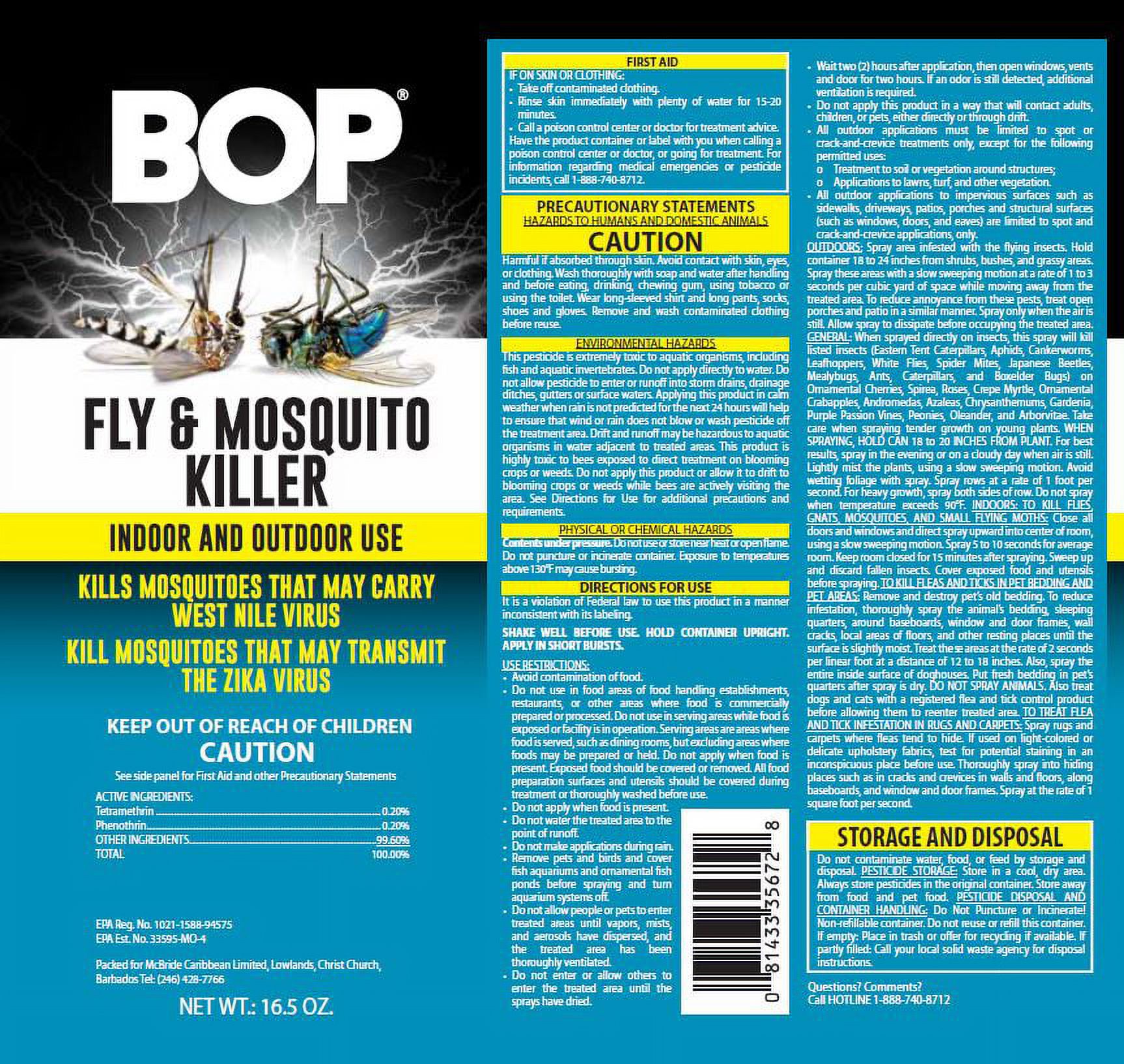 BOP Fly and Mosquito Killer, 16.5 oz, Easy To Use Pest Control Spray, Kills Bugs On Contact And Keeps Your Home Insect Free, Indoor/Outdoor Use For Quick Results - image 2 of 8