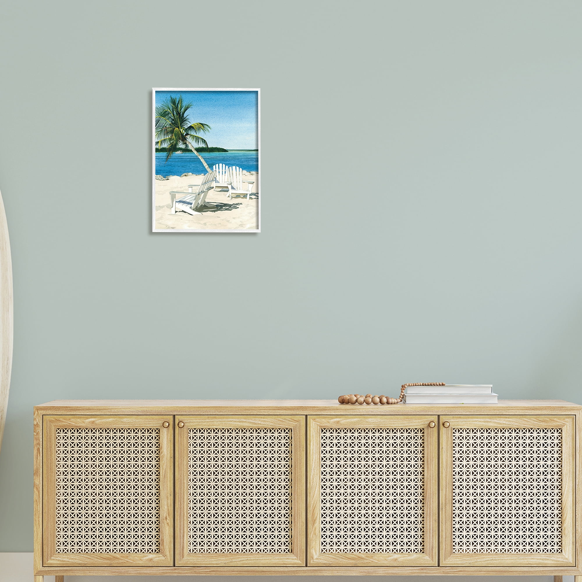 Stupell Industries Palm Tree Beach Furniture Tropical Island Ocean Viewpoint ,16 x 20, Design by Linda Roberts