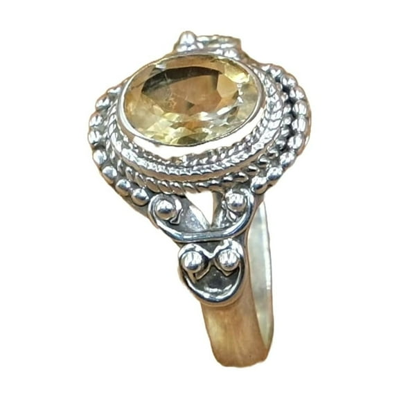 Natural Yellow Citrine Cut Stone 925 Sterling Silver Handmade Promise Ring Wedding Gift For Women