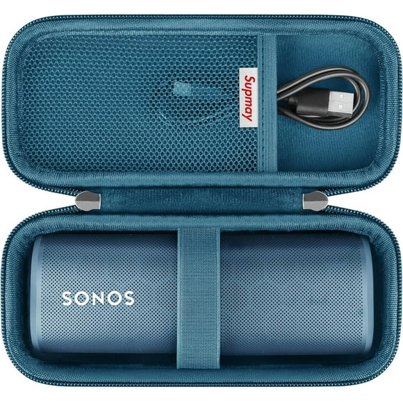 SDES-Hard Carrying Case for Sonos Roam 2/ Sonos Roam Portable Waterproof Bluetooth Speaker, Wireless Portable Speaker Protection Case with Mesh Pocket for USB-C Cable, Blue
