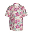thumbnail image 3 of Xecao Purple Watercolor Flowers print Hawaiian shirt - a stylish short-sleeve button-down for men, perfect for casual beach and tropical outings., 3 of 9