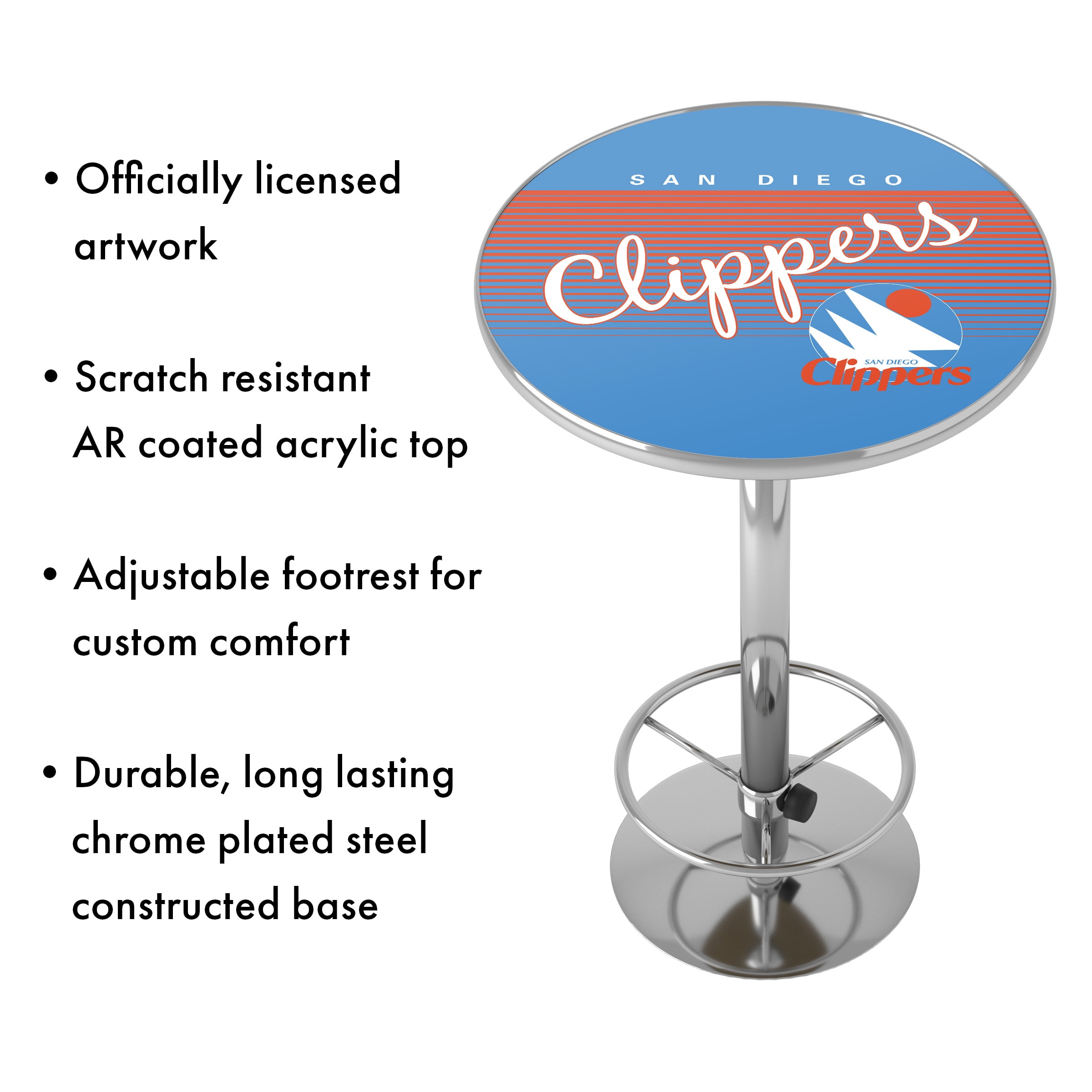 San Diego Clippers Hardwood Classics Bar Table with Adjustable Footrest and Acrylic Top