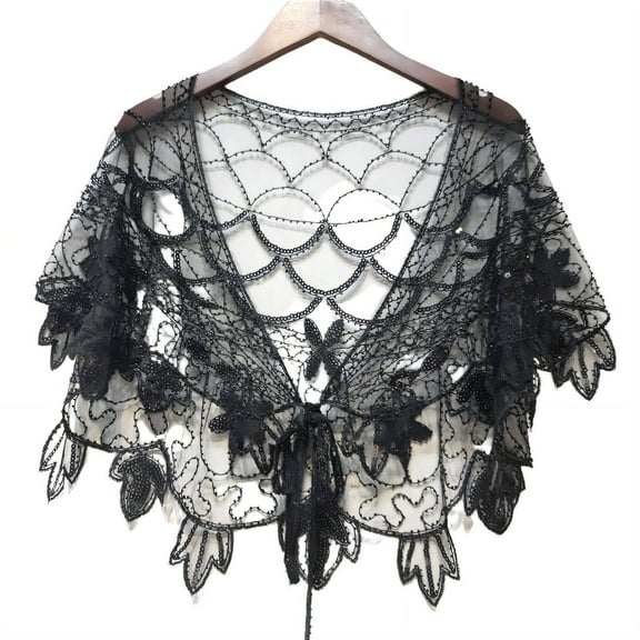 TELOLY Shawl Wraps for Women,1920s Vintage Style Shawls for Women,Dazzling Sequin Craftsmanship Shawls and Wraps for Evening Dresses,Black