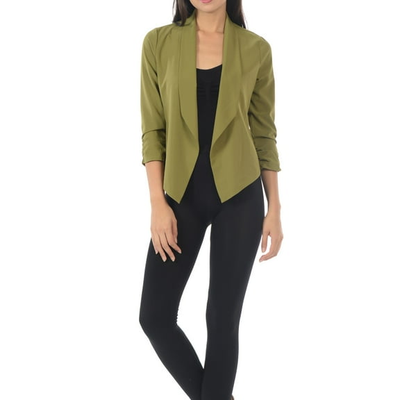 Auliné Collection Womens Casual Lightweight 3/4 Sleeve Fitted Open Blazer