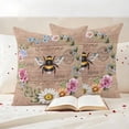 thumbnail image 3 of Spring Flowers Pillow Covers 2 Pack Watercolor Country White Yellow Pink Floral Bee Brown Wood Grain Pillowcase Waterproof Outdoor Throw Pillow Cover for Patio Garden Square Cushion 26”x26”, 3 of 9