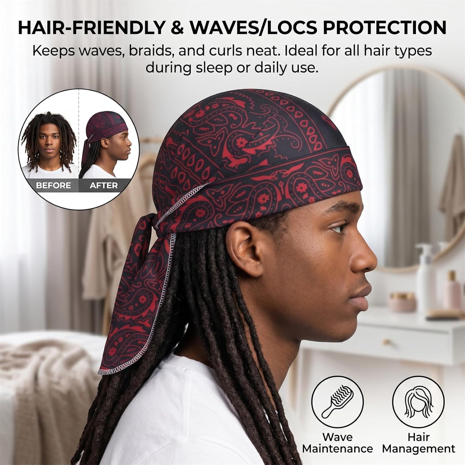 Paisley Cooling Headscarf Cap Set,Breathable Sweat Wicking Bandana