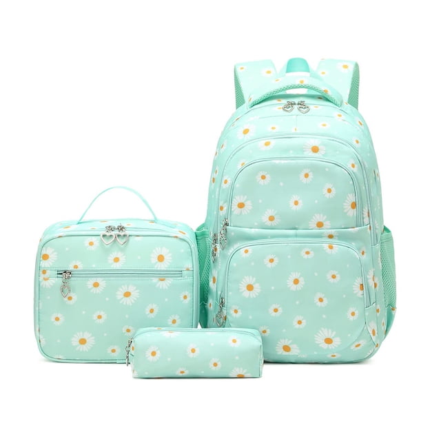Set de mochilas EKUIZAI con estampado de margaritas para niñas con lonchera y estuche para lápices