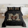 thumbnail image 2 of Homewish Bow Letter Monogrammed M 3-Piece Full Size Comforter Sets for Teens,Leopard Print Bedding Comforter Set,Abstract Bohemian Damask Lightweight Bedding Sets,Breathable Home Decor,Reversible, 2 of 8