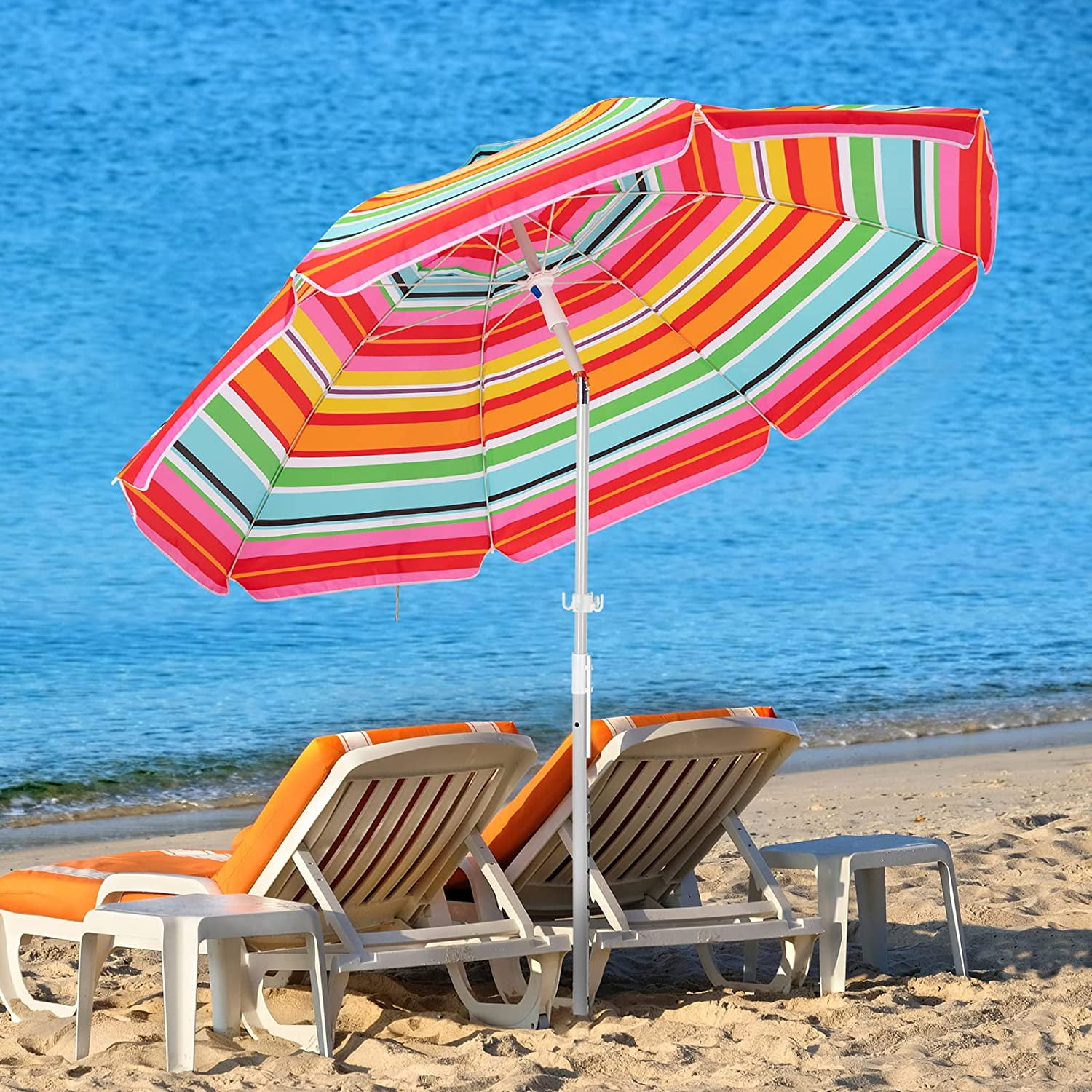 7.5FT Beach Umbrella for Sand Portable Outdoor Beach Umbrella with Sand Anchor Fiberglass Rib