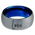 thumbnail image 2 of Tungsten Love Typography Writing Band Ring 8mm Men Women Comfort Fit Blue Dome Brushed Gray Polished, 2 of 4