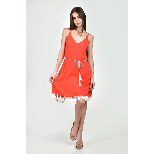 Vestido con detalle de borlas Roman Fashion /Juvenil, 1817 (Naranja) naranja M