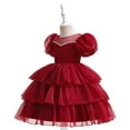 thumbnail image 4 of Flower Girls Dresses Pearl Puff Sleeve Tulle Wedding Princess Dress for 4-9Year, 4 of 7