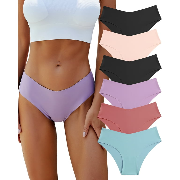 FINETOO 6 Pack Cotton Underwear For Women Cute Low Rise Bikini Rib
