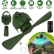 3 in 1 Camping Fan with LED Lantern, Portable Hanging Tent Fan 3 Speed Wind, Timer Function & Power Bank, Low Noise Rechargeable Fan with Remote Control for Outdoor Camping Fishing RV, 10400mAh
