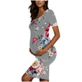 thumbnail image 3 of breaise Solid Color & Floral Side Ruch Maternity Dress Crew Neck Bodycon Dress Short Sleeve Baby Shower Dress Casual Lounge Pregnancy Dress Daily Wear, 3 of 6