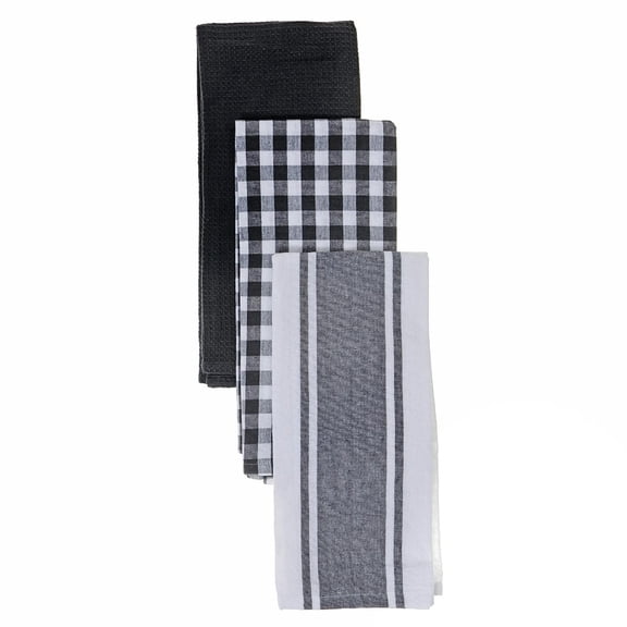 3 Pack Dish Cloth Set Grey Plaid
