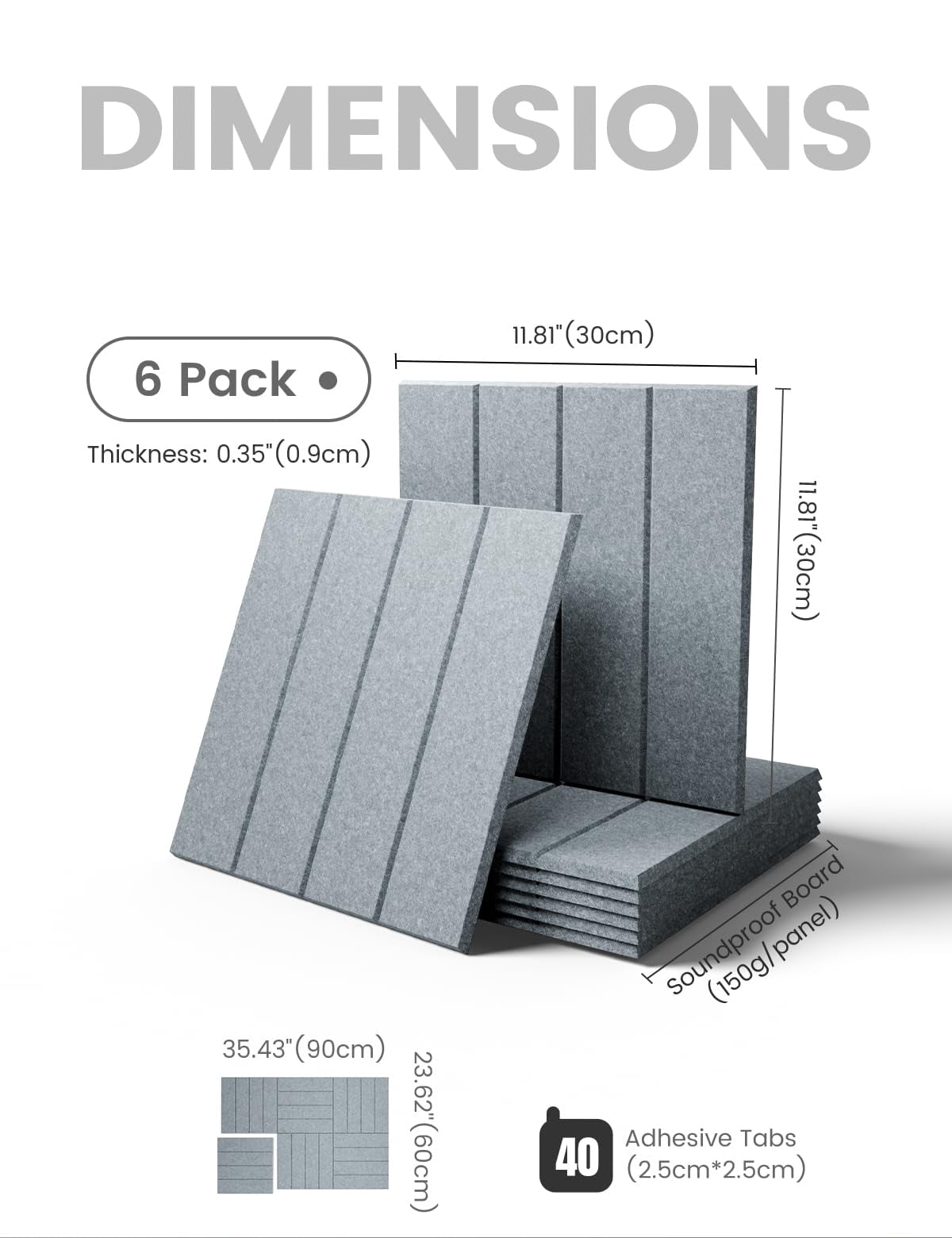 Large Felt Bulletin Board 36"x24" Cork Alternative - 6 Pack With 40 Safe Removable Adhesive Tabs  Boards For Walls Home Office Classroom Pin Board-blue Gray