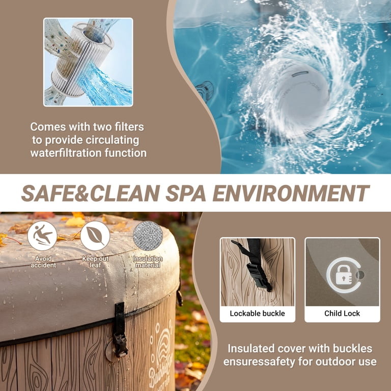 Seizeen Inflatable Hot Tub for 6-8 Person, Outdoor Blow Up Hot Tub