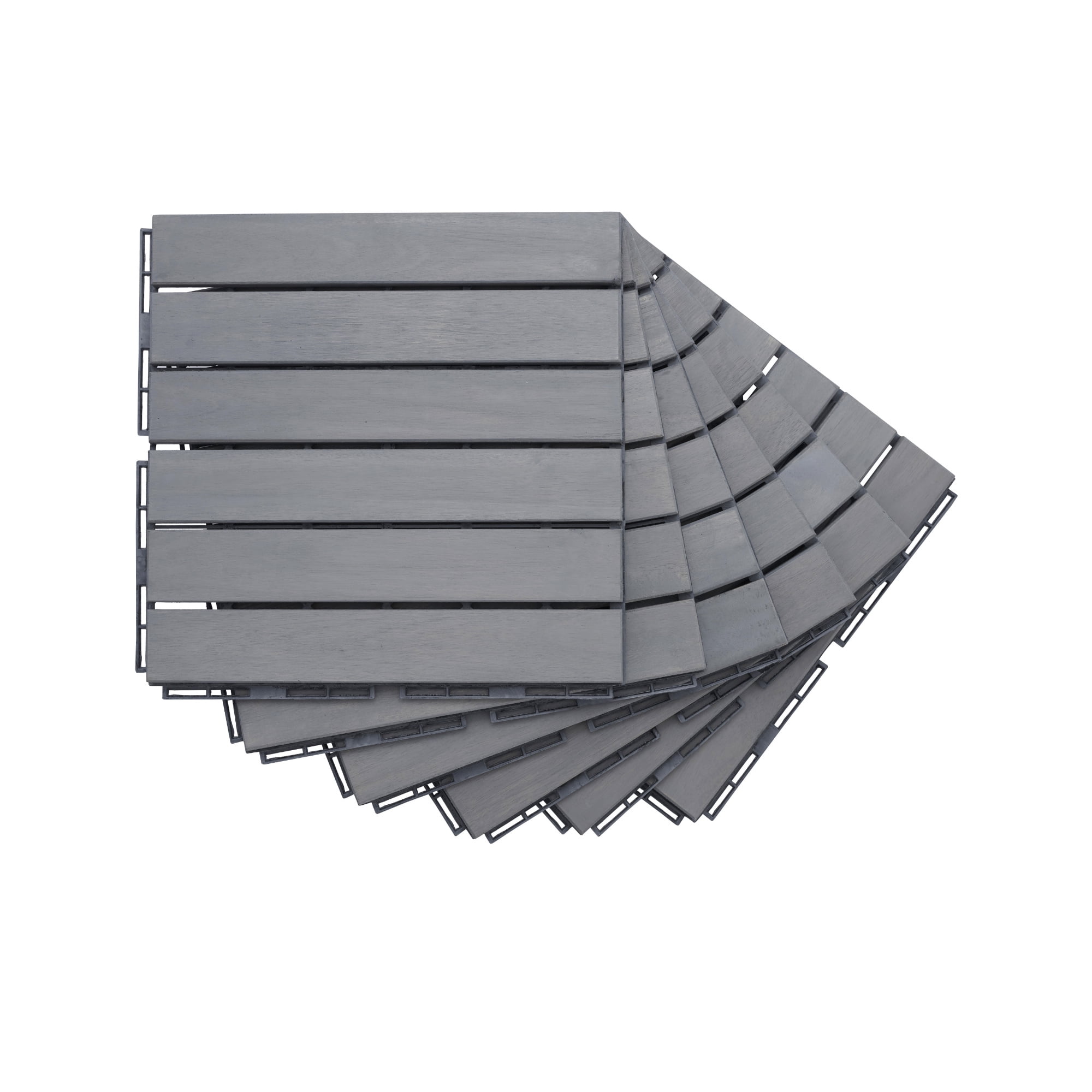 Miniyam 10 Pcs Interlocking Deck Tiles, 12x12 inch, Acacia Solid Wood, for Outdoor Balcony Garden, Light Gray