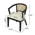 thumbnail image 3 of GDF Studio Delwood Traditional Upholstered Wood and Cane Dining Chairs, Set of 2, Black, Natural Brown, and Cream Fabric, 3 of 9