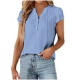 thumbnail image 2 of QATAINLAV Womens V Neck Shirts Tulip Hem Short Sleeve Henley Shirt Chiffon Button Work Tops Fashion Stripe Print T Shirts Summer Casual Tunics Light Blue M, 2 of 6