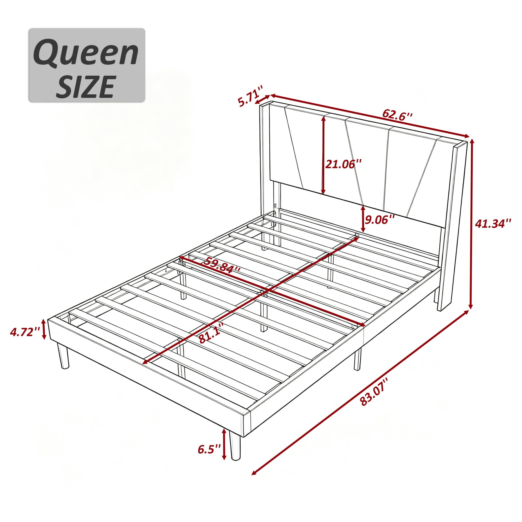 BSHTI Queen Size Velvet Platform Bed Frame with Adjustable Upholstered Headboard, Wood Slats, No Box Spring Needed for Bedroom（Black）