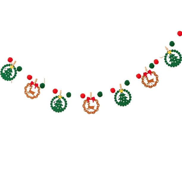 Pancarta decorativa para fiesta navideña, guirnalda de pompones rojos y verdes, bandera colgante de pared, adorno para chimenea de interior y exterior, decoración de Año Nuevo