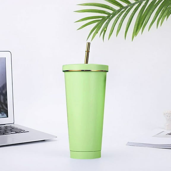 Dinmmgg Tumbler Double Layer Stainless Steel Portable Edged Insulation Cup Creative Straw Cup Durable Paint 500ML