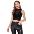thumbnail image 1 of Top corto de malla con estrellas para mujer, cuello alto, sin mangas, transparente, camiseta sin mangas para fiesta Negro S, 1 of 4