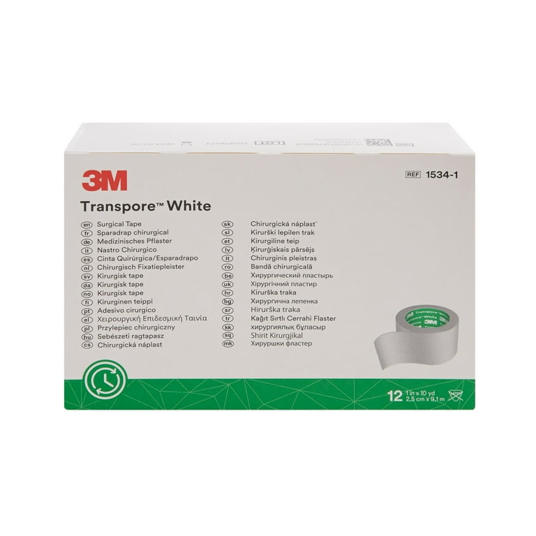 3M Transpore Medical Tape Water-Resistant Plastic White Non-Sterile 1 x 10  Yd, 12 Rolls, 1 Pack 