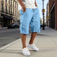 thumbnail image 3 of Havenre Mens Cargo Shorts with Multi-Pockets Lightweight Casual Drawstring Elastic Waist Cotton Relaxed Fit Twill Outdoor Short Pants for Hiking Fishing Work Sky Blue XXL, 3 of 7