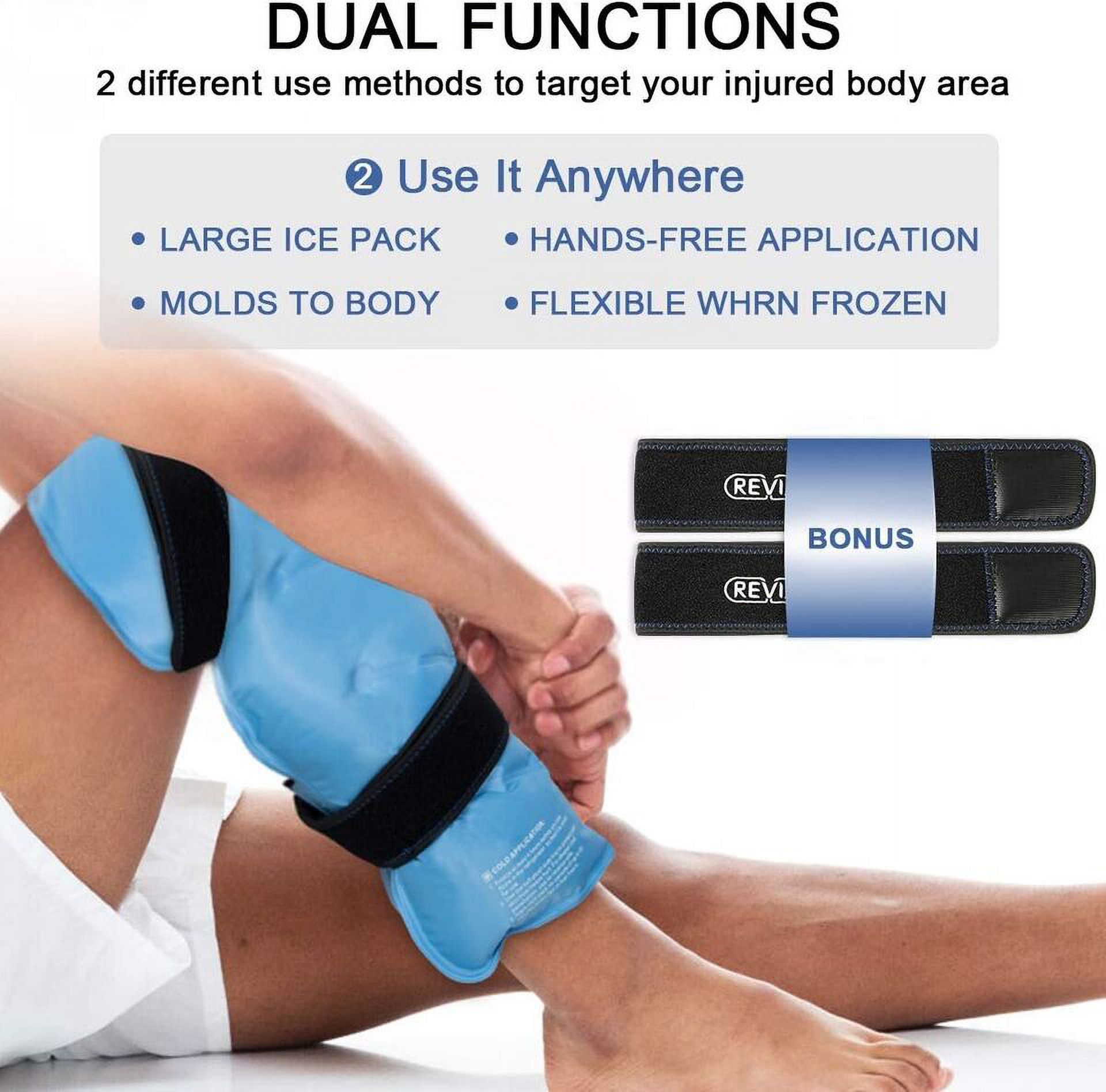 REVIX Full Back Ice Pack Reusable Gel Cold Pack for Joint Muscle Pain with Strap, XXL REX119