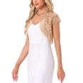 thumbnail image 4 of Cárdigan de encaje para mujer INSPIRE CHIC, elegante, de manga corta, con frente abierto, floral, bolero recortado, top de encaje, talla L, caqui, 4 of 6
