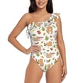 thumbnail image 2 of Yiaed Squirrel And Mushroom Print Women One Piece Swimsuits Tummy Control One Shoulder Bathing Suits Pattern Ruffle Swimwear-Medium, 2 of 8