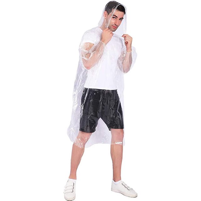 Ponchos de lluvia, con capucha de cordón, paquete de 2 ponchos de lluvia desechables de emergencia, paquete familiar compatible con adultos, transparente Afortunado Sencillez