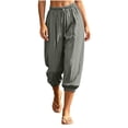 thumbnail image 3 of Nugftut Capri Pants for Women Solid Color Elastic Loose Capris Drawstring Summer Trave Capri Pants High Waisted Pants, 3 of 8