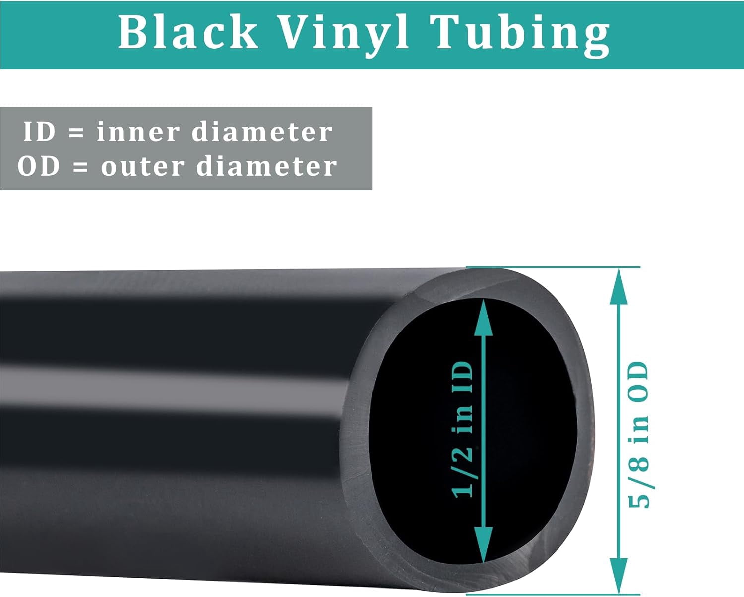 1/2" id - 100ft Black Vinyl Tubing Flexible PVC Tube Hybrid Hose Transfer Water Fuel Gas for Pond Fountain Garden Waterfall, Durable and Safe, with 2 Hose Clamps