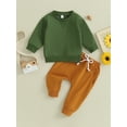 thumbnail image 4 of Lamuusaa Toddler Boy Clothes Long Sleeve Round Neck Pullover Elastic Waist Pants 2Pcs Warm Outfit, 4 of 9