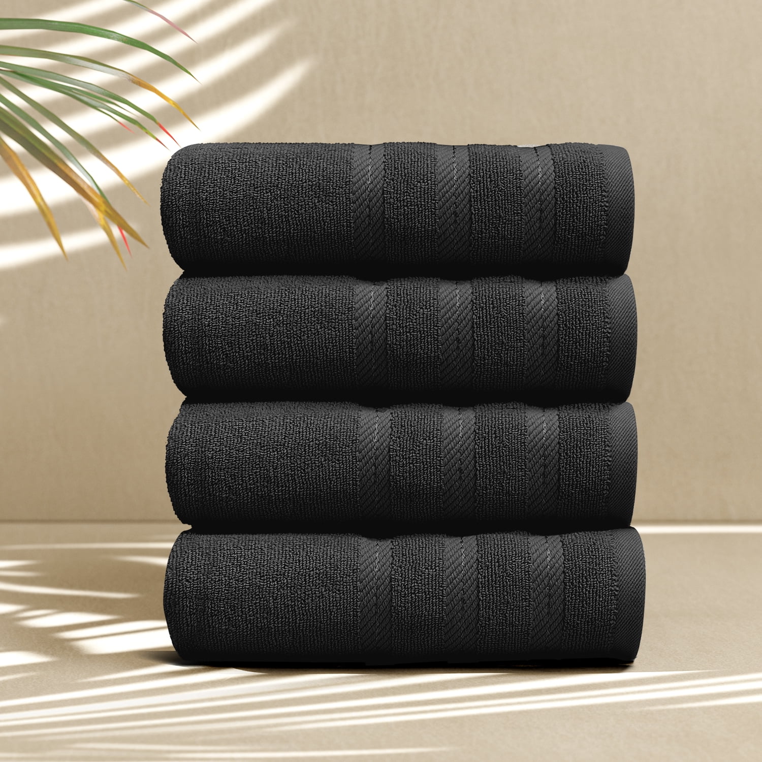 Virtu Bath Towel Sets For Bathroom 100% Ring Spun Cotton Luxury Bath Towel Set 4 Pc Highly Absorbent Towels, Black