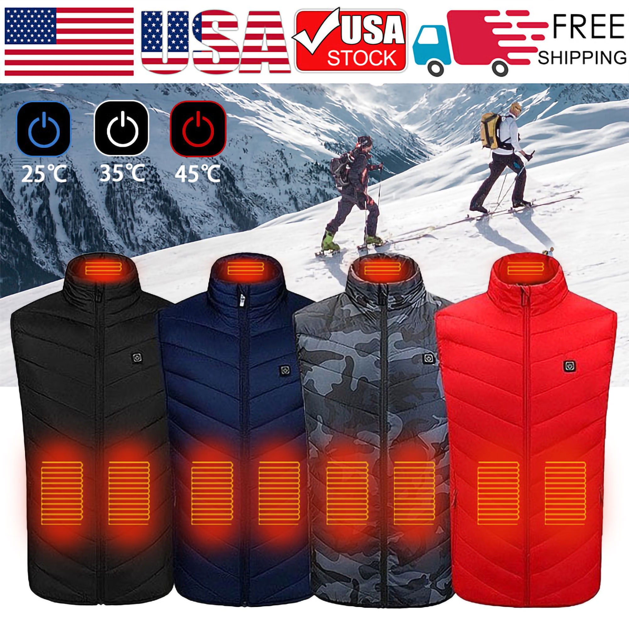 Winter Outdoor Camping Skiing Fishing Hiking Jacket DALADA Heated Vest USB Heating Vest Electric Heated Clothes Lightweight Body Warmer Washable Warming Gilet with 3 Temperature and 3 Heating Zones