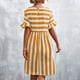 thumbnail image 4 of Vestido a rayas Moda casual Una línea Volantes Manga corta Estampado a rayas Vestido a media pierna fluido informal Amarillo M, 4 of 6