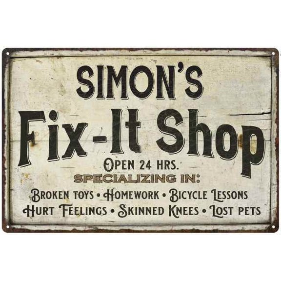 SIMON'S Fix-It Shop Sign Grandpa Dad Wall Decor 8 x 12 High Gloss Metal 208120006407