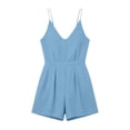 thumbnail image 4 of Cmfcve Women's Spaghetti Strap V Neck Romper Shorts High Waist Casual One Piece Jumpsuit Summer Sleeveless Loungewear with Pockets, 4 of 7