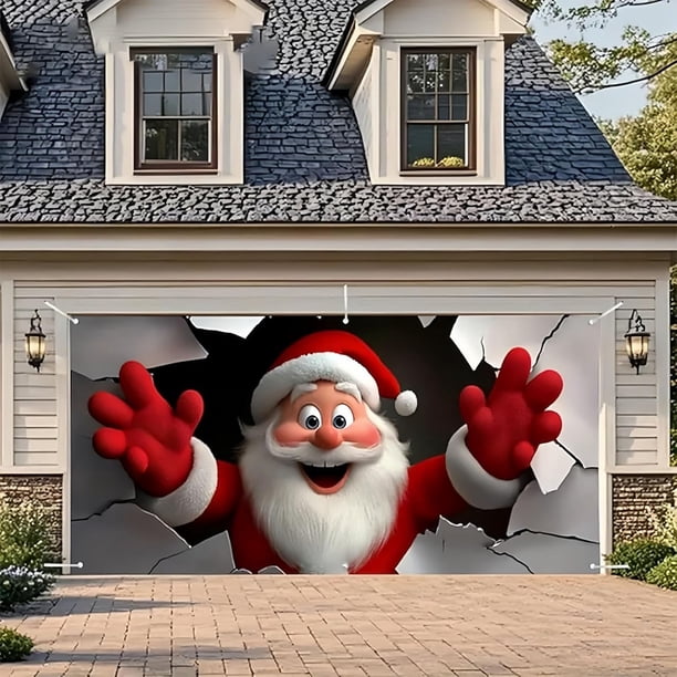 Cortina para puerta de garaje, adornos navideños, cubierta para puerta de garaje, decoración navideña, cubierta para puerta de garaje de Papá Noel, decoración navideña, adornos navideños, decoraciones