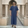 thumbnail image 2 of Traditional Arabic Jubba Thobe For Middle Embroidered Short Sleeve Style Kaftan Tunic Comfortable Loose Fit/Blue/S, 2 of 3