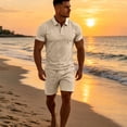 thumbnail image 4 of GrmtClth Casual Collared Tracksuit for Men 2 Piece Solid Polo Top and Relaxed Shorts Breathable Outdoor and Home Daily Wear Khaki M, 4 of 6