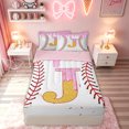 thumbnail image 2 of meiyoeat Ice Cream Baseball J Letter Zipper Twin Comforter Sets with Fitted Sheet and 2 Pillowcases for Kids, Waffle Candy Drip Zipper Bedding Set, Pink Reversible, 4 Pieces, 2 of 6